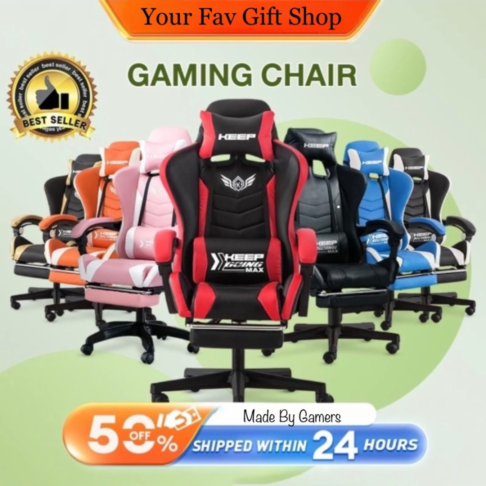 Ergonomic Gaming Chair With Footrest  Height Adjustable Office