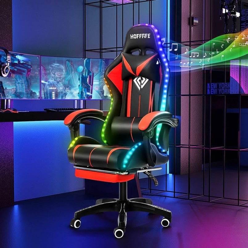 HOFFREE Gaming Chair with Massage and Led Lights Ergonomic