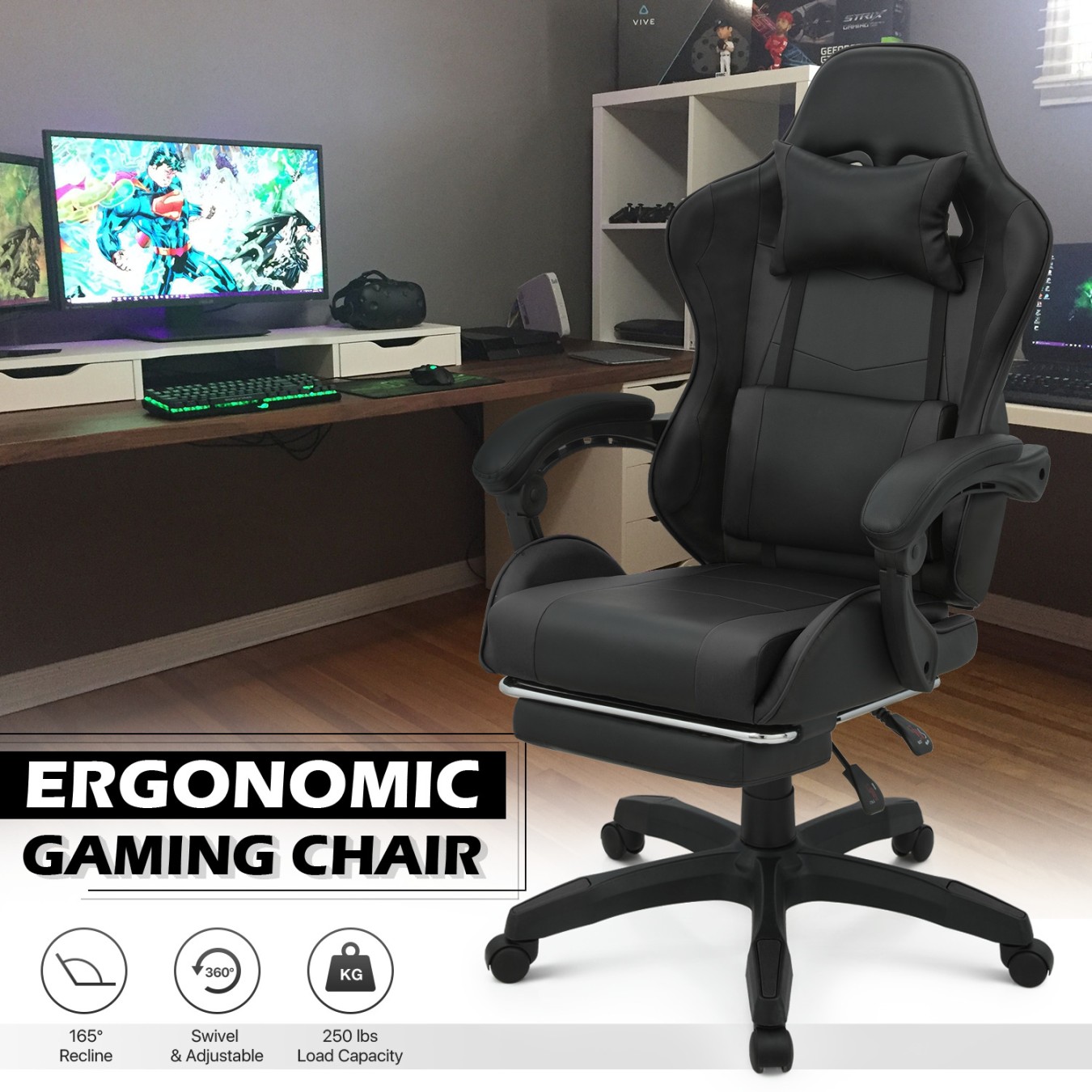 LUMBAR SUPPORT+FOOTREST] Reclinable Gaming Chair Ergonomic